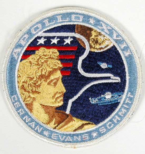 Apollo 17, 1972, Crew Patch: Apollo 17, 1972, Crew Patch (4") An original Apollo 17 crew patch that comes with a 2006 Slayton COA that reads: "This is to certify that this Apollo XVII crew patch belonged to my hus