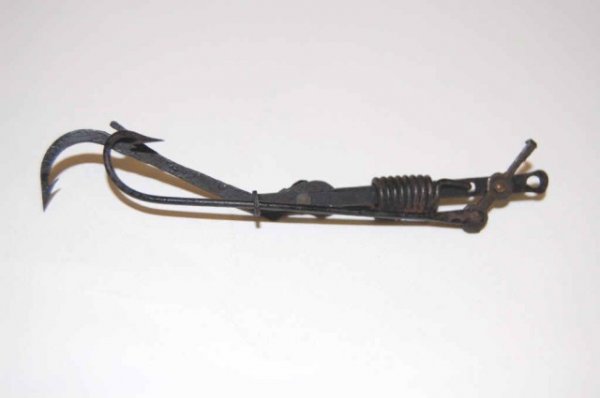 Yankee Doodle Spring Hook lure c 1847 Job Johnson: Scarce Spring Hook by Job Johnson- Brooklyn. Also called Sockdolager. One of, if not the oldest patented fishing lures. 1847.