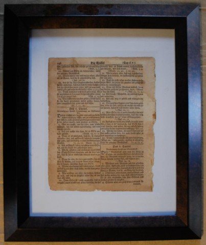 1776 Saur Bible Gun Wad Leaf-Hebrews: Epistle (Letter) to the Hebrews, chapters 4-6, partial 3 and 7. Christopher Saur II, Germantown, Pa. following in his father's footsteps, printed 1763 and 1776 editions of his deceased father's 1743 B
