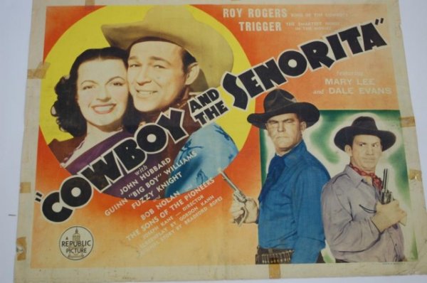 1944 "Cowboy and the Senorita" Half Sheet Movie: 1944 "Cowboy and the Senorita" Half Sheet Movie Poster, starring Roy Rogers (King of the Cowboys) and Trigger (The Smartest Horse in the Movies), Mary Lee, Dale Evans. A Republic Picture. Condition G,