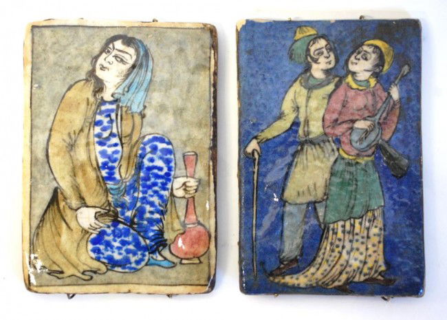 2 Hand Painted Iranian Tiles: 5.5" x 8"