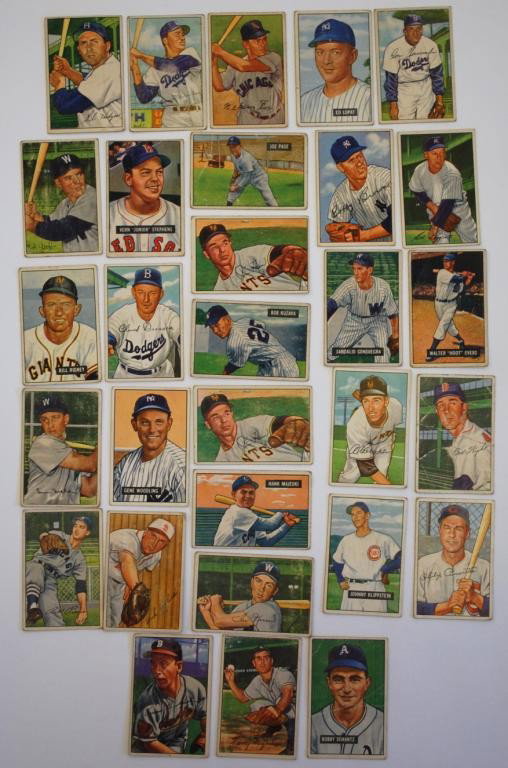 30 1952 Bowman Baseball Cards: Includes Duke Snider, Nellie Fox, Gil Hodges, & Don Newcombe among others.