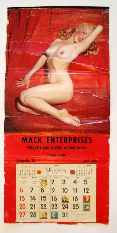 1957 Marilyn Monroe Calendar " Mack Enterprises": Advertising Calendar titled "Golden Dreams" depicting a nude Monroe with "Posed by Marilyn Monroe" to her right.