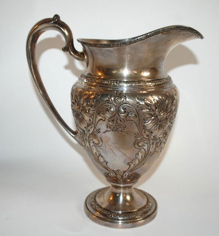 Sterling Silver Repousse Pitcher Frank M. Whiting: Hand Chased Design, approx 25.27 Troy Oz. , 11" tall