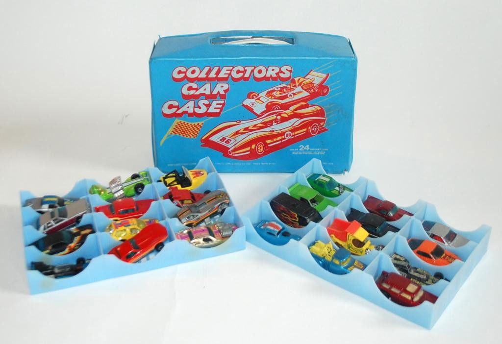 24 1970's Hot Wheels: In Hot Wheels Case. Cars in excellent condition.
