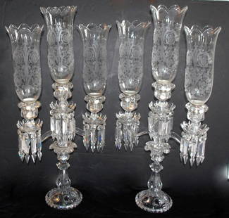 Pair Baccarat 3 Arm Crystal Candelabra: 28" tall