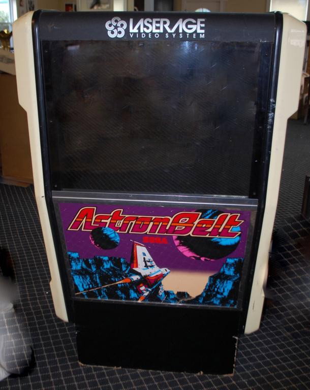 Prototype Chair for Sega Astron Belt Laser Disk Gam: This was developed to be a sit down Arcade Game but never went into production-one of a kind. Cabinet below seat with speakers on both sides of head rest.