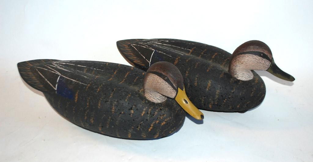 334 Hilliard Mated Pair Cork Black Duck Decoys