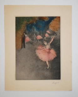 Edgar Degas Pencil Signed Aquatint Etching: Edgar Degas (French 1834-1917) Degas signed aquatint etching, pencil signed lower right, circa 1914 10 3/4" x 13 3/4" Owner of painting is niece of Virginia Marshall Zabriskie, well known owner of Zab