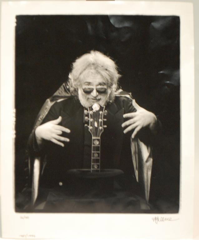 Jerry Garcia Photograph by Herb Greene: Limited Edition, signed by Greene lower right, numbered lower left 16/100 Pencil signed on reverse. 1987/1994 16" x 20"