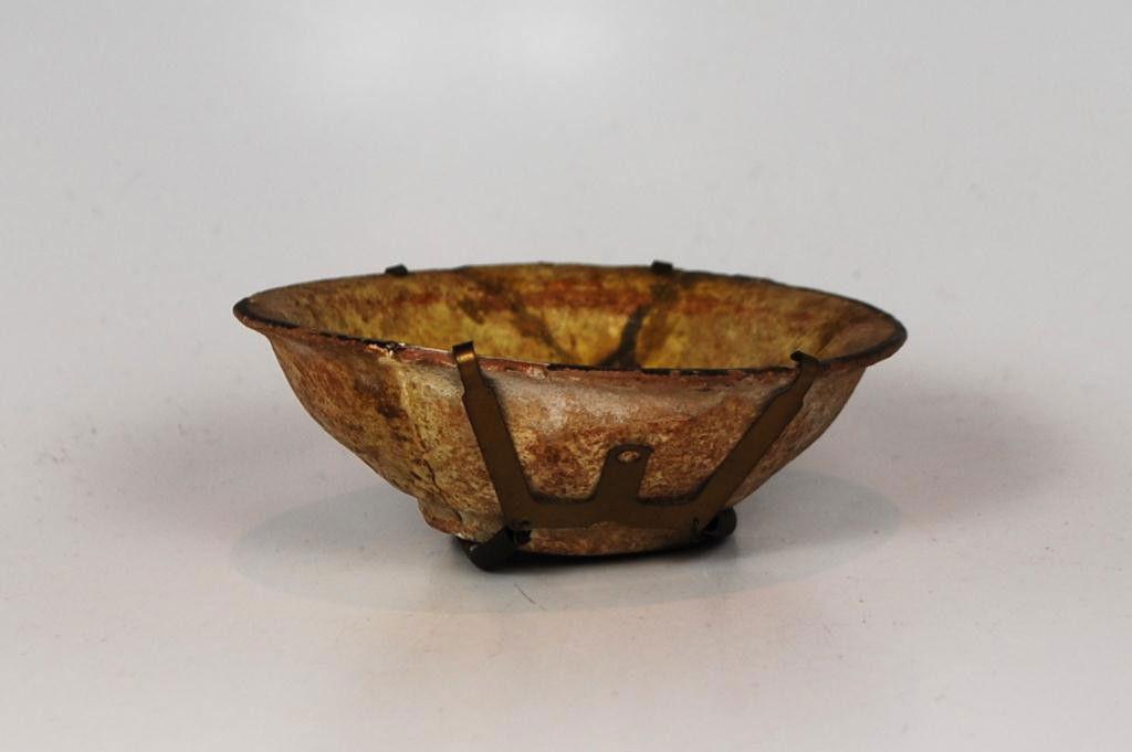 Precolumbian Pottery Bowl with Painted Bird: Originally owned by famous scuptor Jacques Lipchitz. Given to current owner by Yulla Lipchitz, Jacques' wife. 4 1/4" diameter 3 repaired cracks