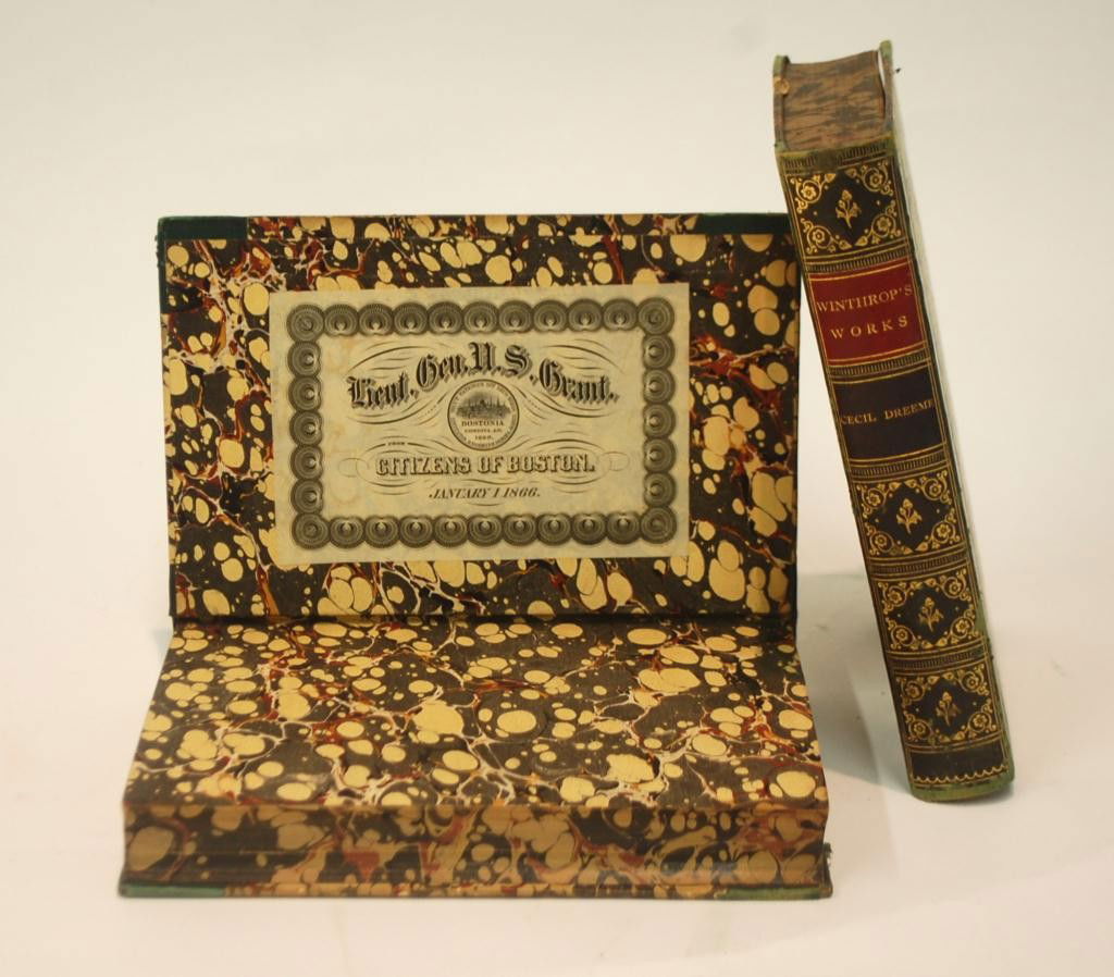 General Grant's Personal Library-2 Books: Gifted to General Ulysses S. Grant by the City of Boston in honor of Lee's service to the Union. Each volume has a bookplate which reads ""Lieut. Gen. U. S. Grant. Citizens of Boston, January 1, 1886.