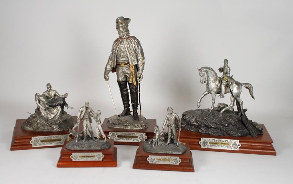 5 Pewter Sculptures by Chilmark: The Farewell, The Return, Stonewall Jackson, Brother Against Brother, JEB Stuart