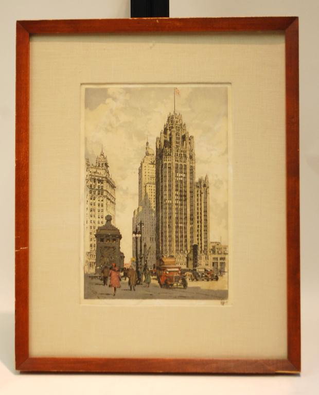 Hans Figura Signed Etching Cityscape: Hans Figura (Austrian, b. 1898). Aquatint Etching, signed lower right, matted and framed under glass.. 24 3/4" x 20 3/4"