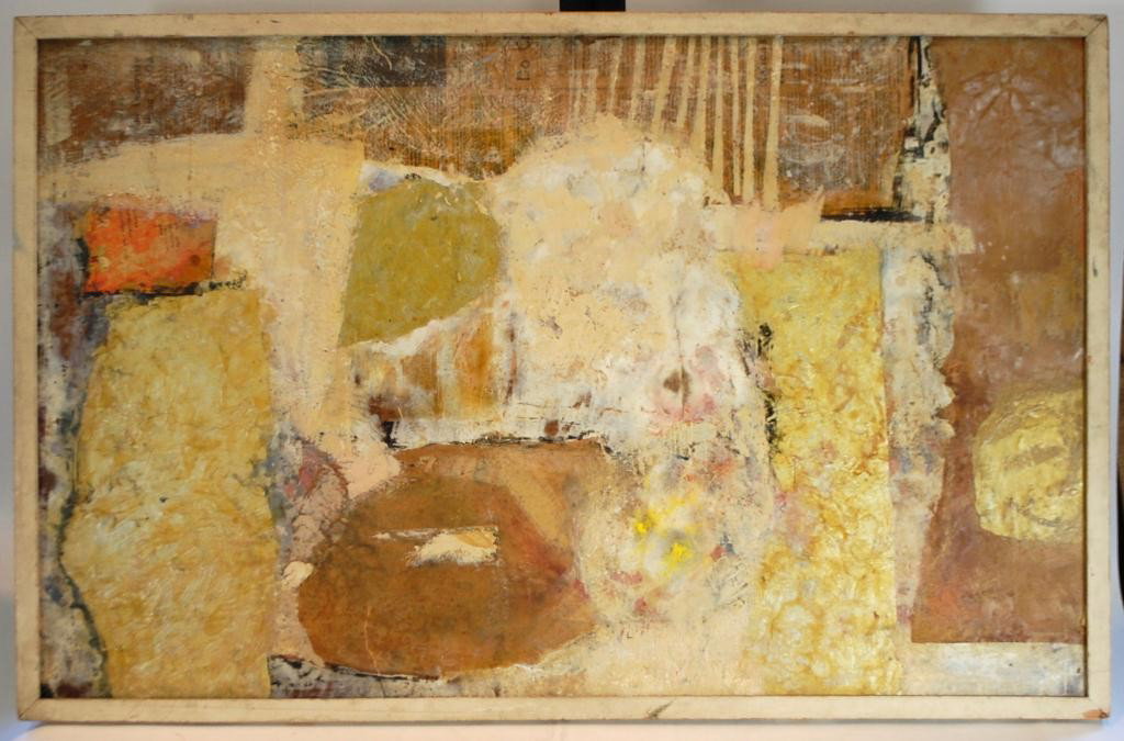 Abstract Mixed Media Piece: Owner of piece is niece of Virginia Marshall Zabriskie, well known owner of Zabriskie Gallery New York and Paris. Gifted from Ms. Zabriskie to current owner. 39" x 25"