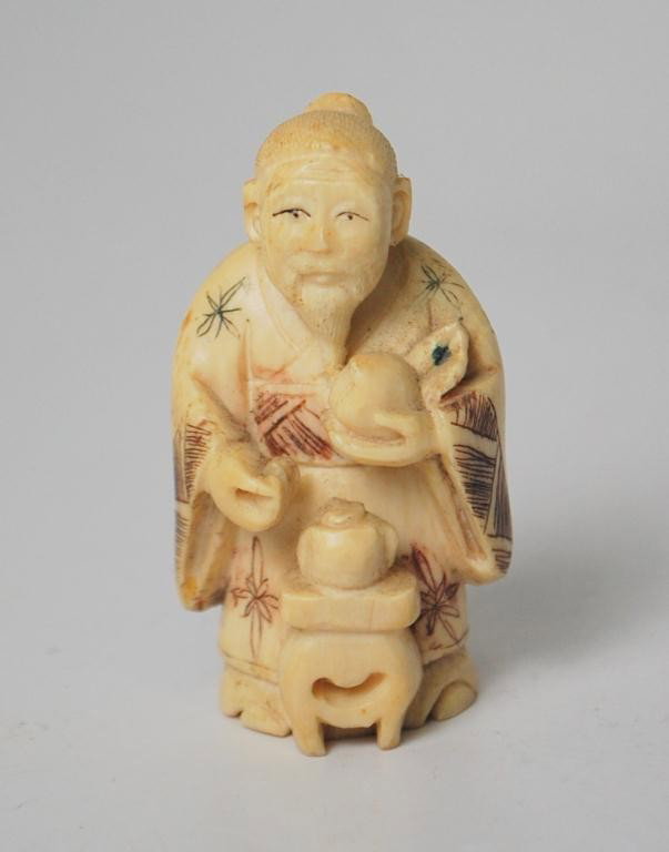 Signed Ivory Netsuke Wisdom God: 2" tall