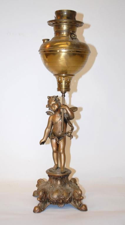 Figural Banquet Lamp by Juno Lamp: turn of the century oil lamp base only, 24" tall