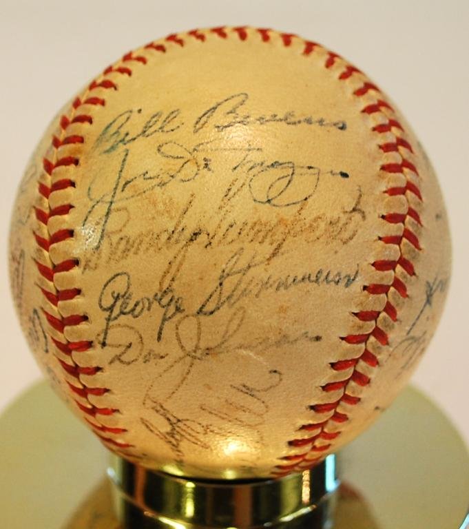 1947 New York Yankees Team Signed Baseball: 51: 1947 New York Yankees Team Signed Baseball-Includes Joe Dimaggio, Larry Bera, Phil Rizzuto, Bobby Brown, John Lindell, John Lucadello, Chuck (Charlie) Keller, Frank (Spec) Shea, Ralph Houk, Aaron 
