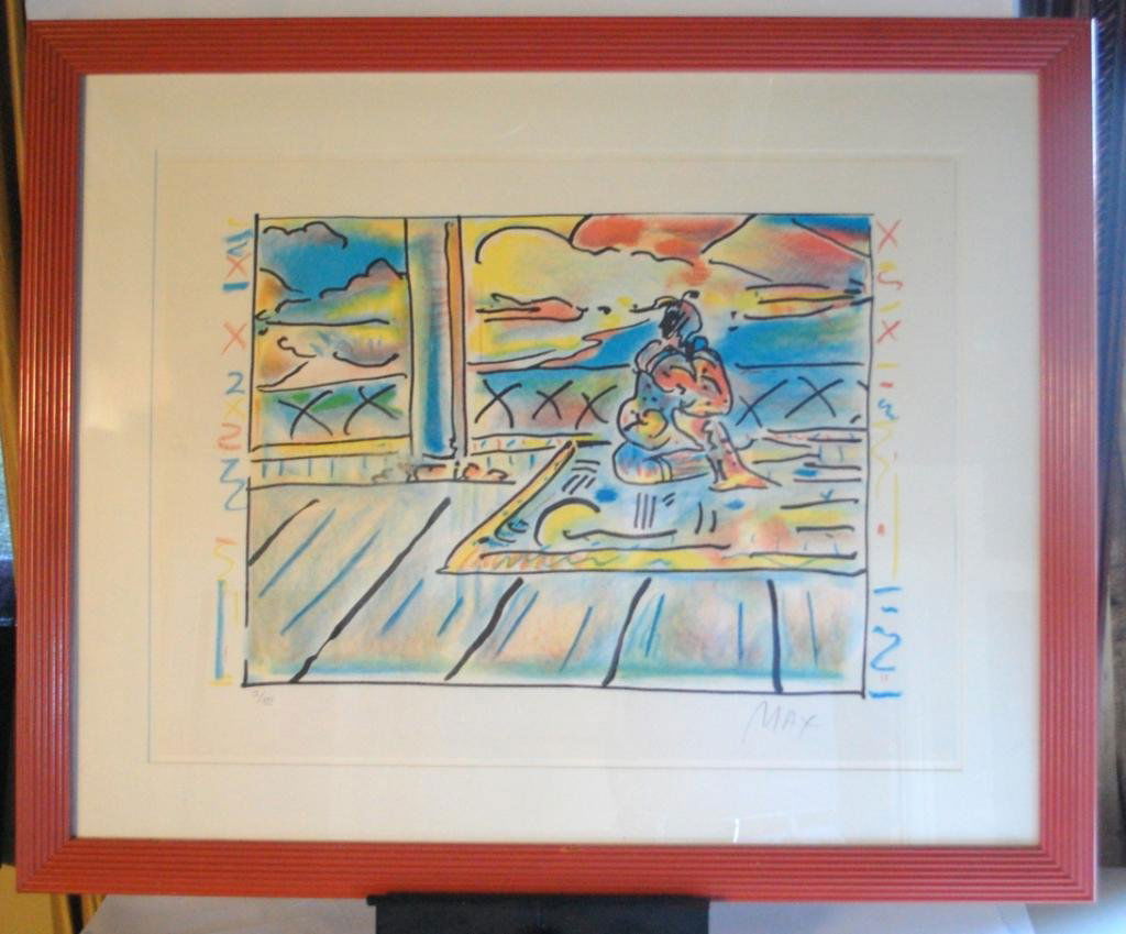 Peter Max Signed Serigraph Tibetan Scene: Hand Signed Lower Right- Hand Numbered IV / XXV (4/ 25) 38 x 31 overall- framed under glass.