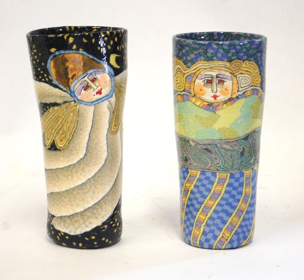 2 Jane Peiser Murrini Glasses: Penland, NC Artist 7.5" tall