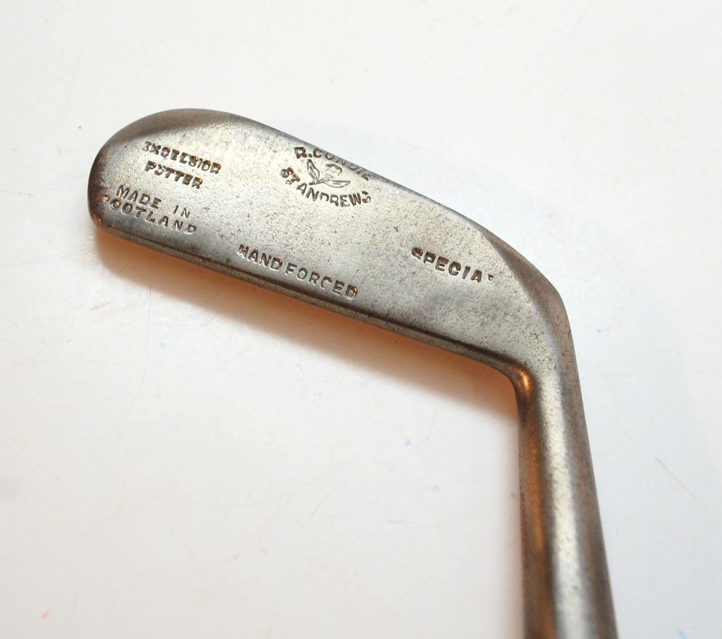 R. Condie St. Andrews "Excelsior" Putter: Robert Condie Putter Marked "R. Condie St. Andrews" with Condie Rose cleek mark. Dot punched face. Golf club.