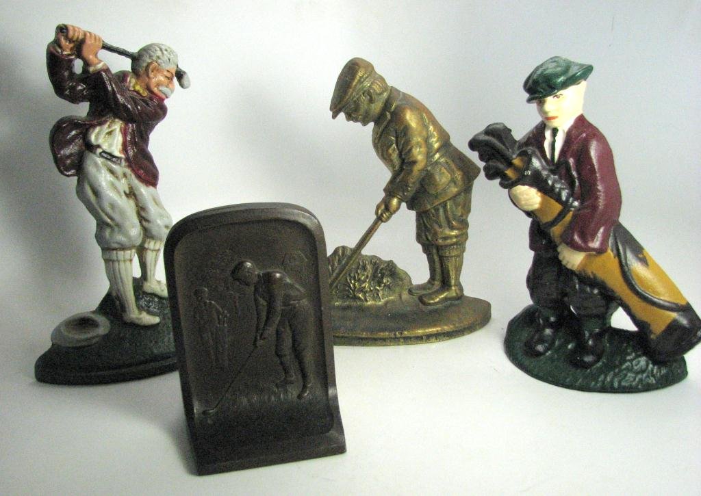 3 Golfer Doorstops and pair Bookends