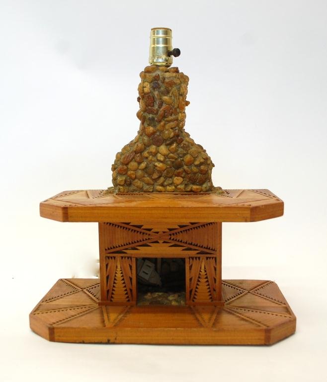 Tramp Art Fireplace Form Lamp: 14" to chimney top