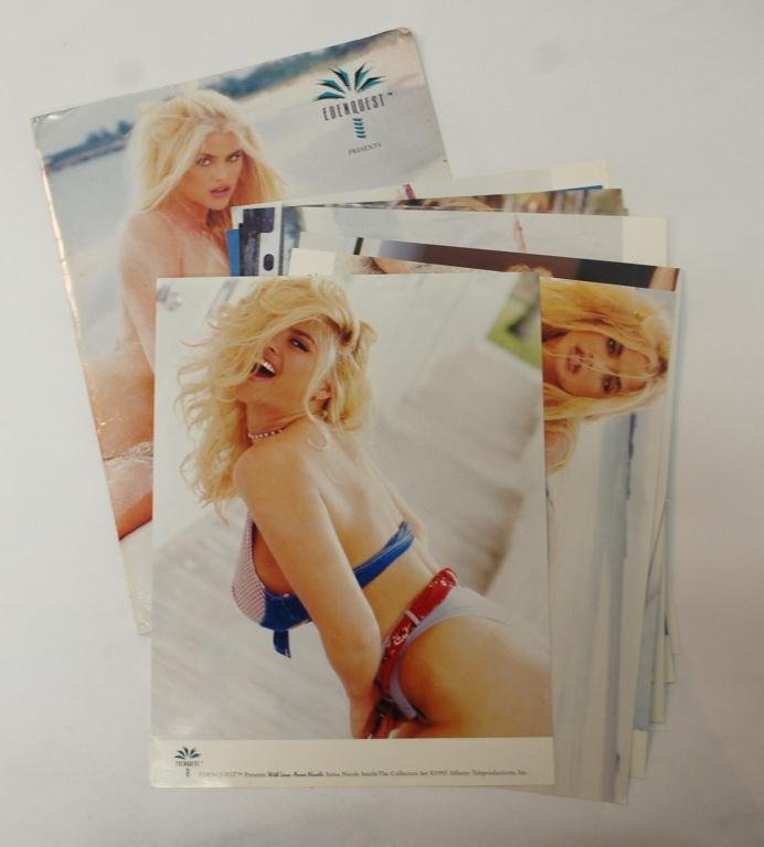 Two Anna Nicole Smith Autographs w/ Photographs: Collection of Photos by Edenquest circa 1994. Autographed on cover of folder and on a separate letter.