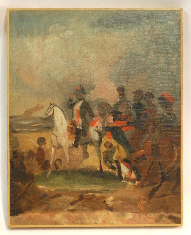 Oil Painting on Canvas of Napoleon after Vernet: An Oil on Canvas study after "Napoleon at Wagram" by Horace Vernet. Unsigned, Re-lined. This painting was given to the current owner by Yulla Lipchitz, the widow of Jacques Lipchitz. This painting was