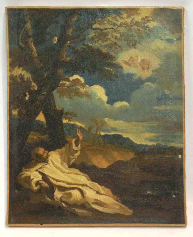 St. Bruno Oil Painting on Canvas after Mola: After Pier Francesco Mola -The Vision of St. Bruno. Likely Early 19th Century painting. Given to the current owner by Yulla Lipchitz, the widow of famous artist Jacques Lipchitz. This painting was par
