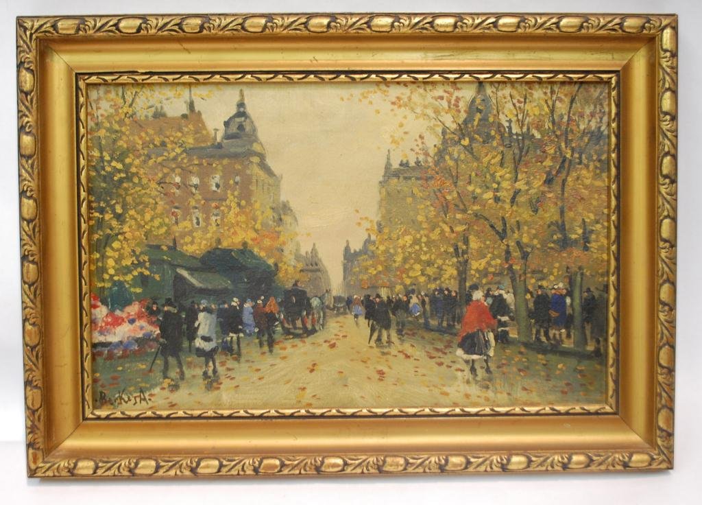 Berkes signed Oil Painting on Canvas: Antal Berkes (1874-1938) Hungary CityScape, Oil on Canvas, signed lower left. Carved Gilt Frame. 18.5" x 13" overall He lived in Paris for some time and produced cityscapes there as well as similar st