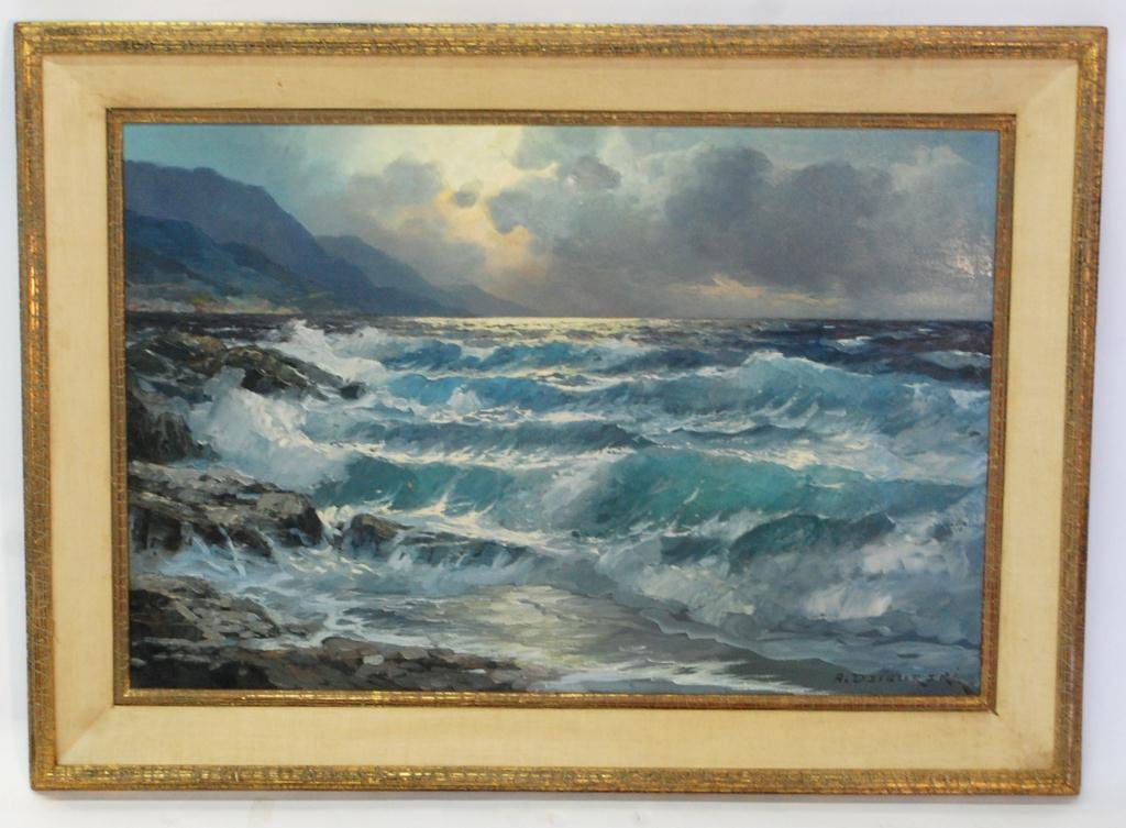 A. Dzigurski Seascape Painting on Canvas: Alexander Dzigurski (1911-1995). Signed lower right. 31" x 44"