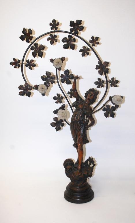 P. Engel Cast Figural Art Nouveau Lamp 1907: Large Cast Figural Lamp signed P. Engel 07 on base. 40" tall.