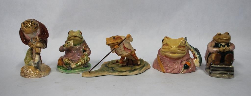 5 Beatrix Potter Porcelain Frog Figurines