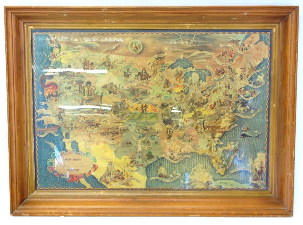 Aaron Bohrod's America Its History Framed Map: print, 28.5" x 39"