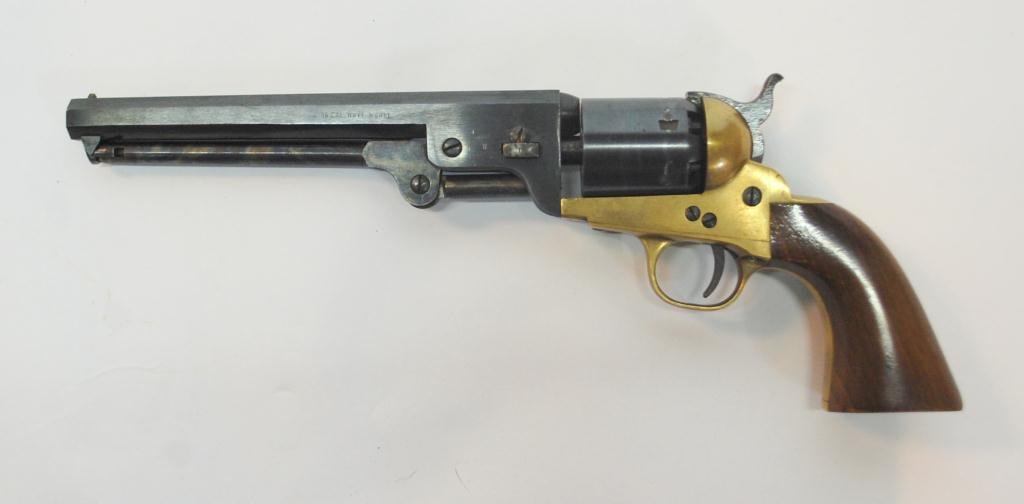 Euroarms .36 Caliber Navy Model Revolver Replica: Euroarms Reproduction Black Powder Revolver. Italy, Cap and Ball Black Powder 6 shooter. Brass finger guard. #2089 with black US Holster Additional Terms and Conditions for SALE OF FIREARMS Buyer’s 