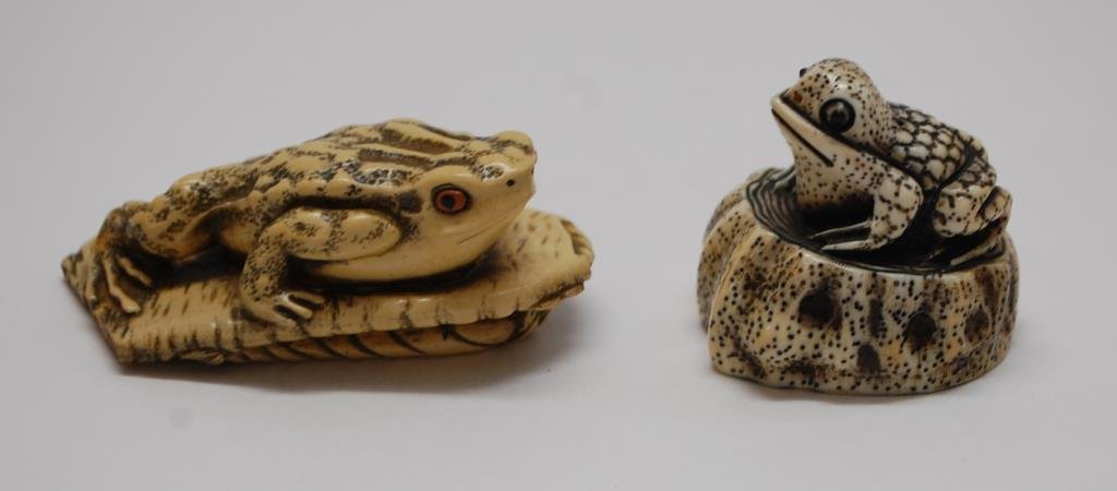 Two Signed Frog Ivory Netsukes
