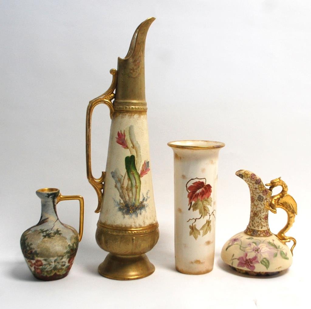 Group of Royal Bonn Porcelain: 3 Pitchers and a Vase, 7" tall to 19 1/2" tall