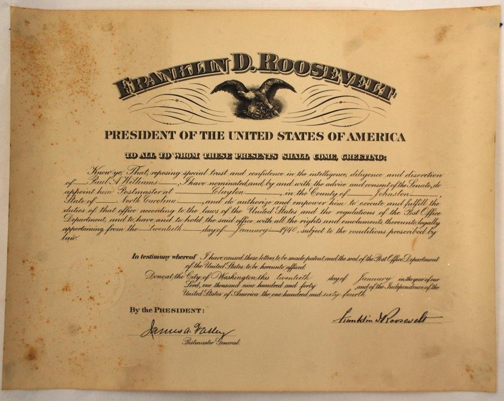 FDR Postmaster Certificate