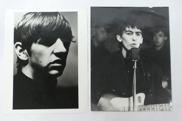 Vollmer and Hatami Photos Beatles Ringo and George: Shahrokh Hatami Signed Photograph of Beatle Ringo Starr. Signed by photographer on the back and labeled Beatles Ringo 1962 AP. 1995 printing of the photo. 11" x 14" and George Harrison photographed by