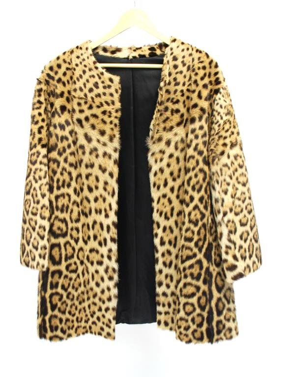 Vintage Real Leopard Fur Coat Knee Length