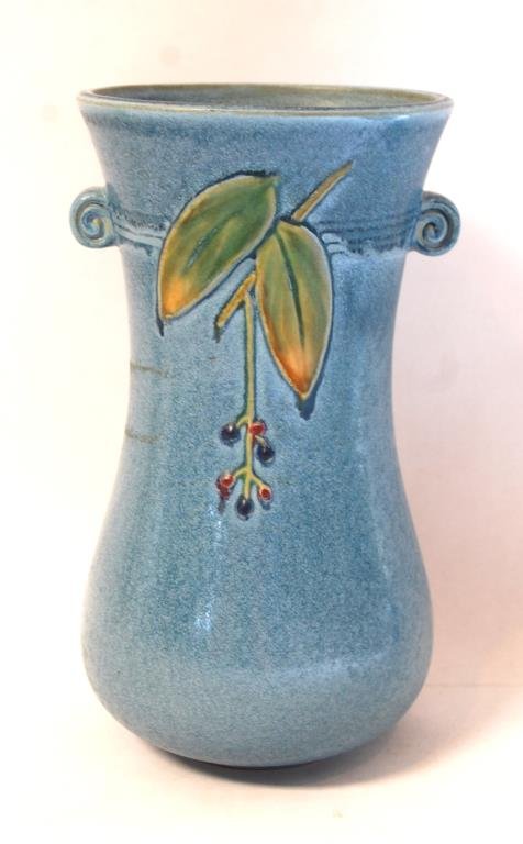 Weller Cornish Sea Blue Art Pottery Vase: 9" tall