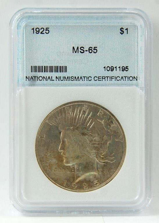 1925 Silver Peace Dollar: graded MS65 by NNC
