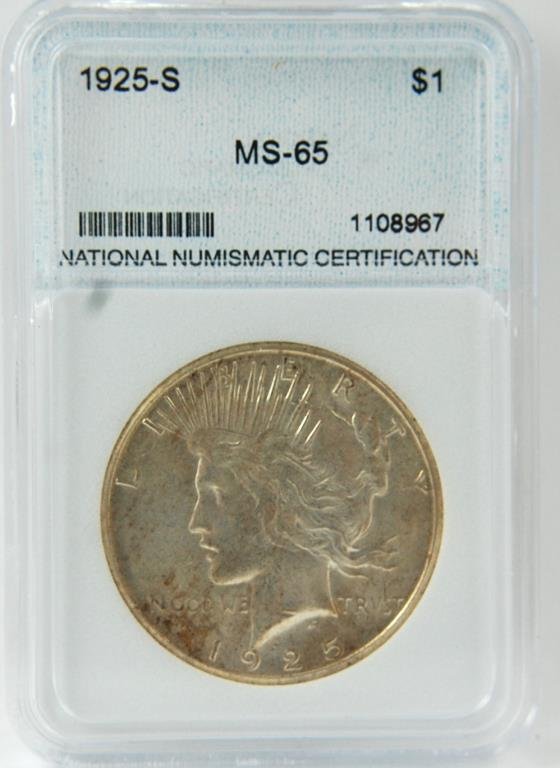1925-s Silver Peace Dollar: graded MS65 by NNC