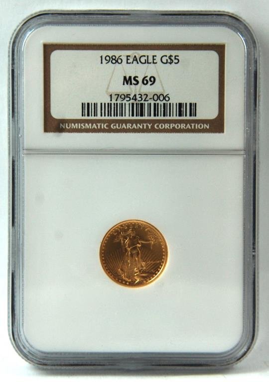 1986 Gold $5 Eagle: graded MS69 by NGC