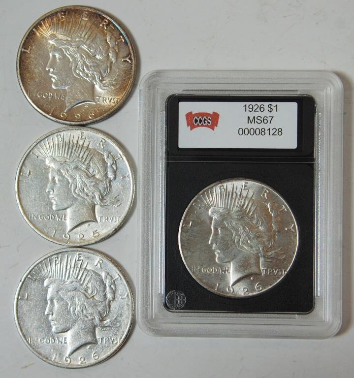 Four Peace Silver Dollars 1925-26: coin
