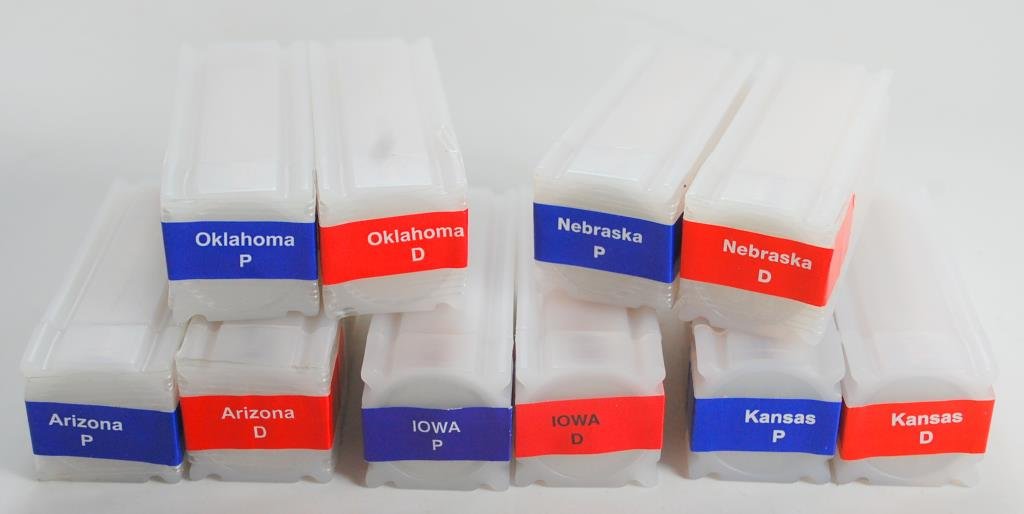 10 State Quarter Rolls: Oklahoma, Nebraska, Kansas, Iowa, Arizona.