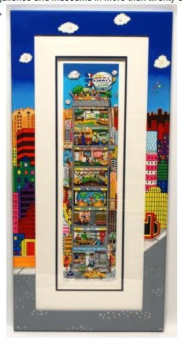 Charles Fazzino 3D "Making Millions in Manhattan": 3D Lithographic Collage with hand painted matching custom frame, created for a NYC Gallery Opening 41 1/2" x 20" Charles Fazzino is an American pop artist. An innovator in the 3D pop art style. Today,