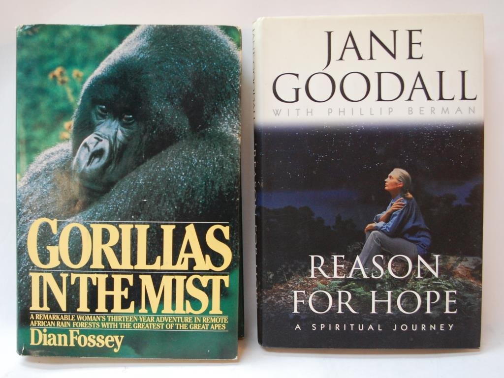 2 Signed Books - Goodall and Fossey: "Gorillas in the Mist" Signed by Author Dian Fossey, and "Reason for Hope" signed by author Jane Goodall