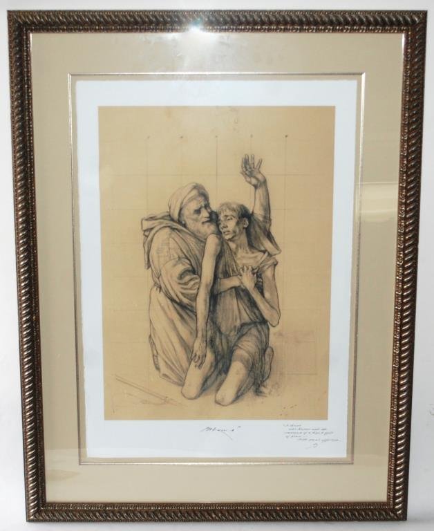 Large Ben Long Drawing / Study: A Large Study by Ben Long (1945-) for the Fresco in Montreat College's Chapel of the Prodigal. This study is a central part of the early stages for what was to become the fresco of the parable of the